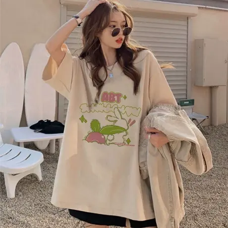 2023新款t恤女短袖美式oversize大码潮ins闺蜜装显瘦纯棉上衣夏装商品大图