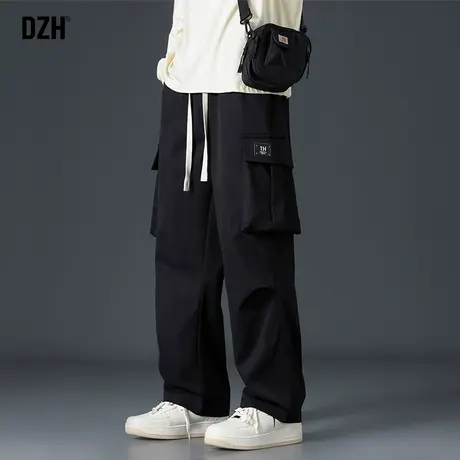 男士黑色机能工装裤男直筒宽松裤子男款秋季休闲长裤2023新款男裤商品大图