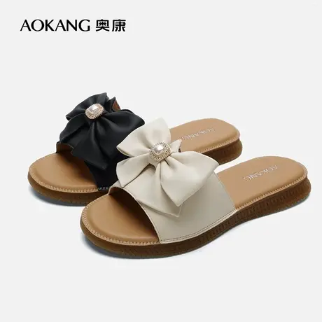 【门店发货】奥康女鞋 新款蝴蝶结一字带凉拖时尚可外穿商品大图