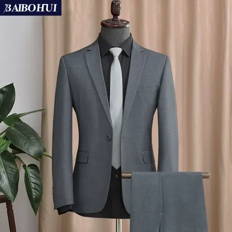 西服套装男士外套商务职业正装灰色春季休闲小西装男修身单件上衣图片