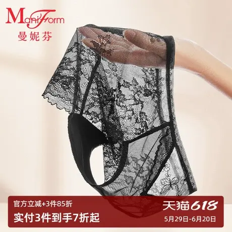 曼妮芬中低腰三角裤女士性感蕾丝内裤舒适底裤纯棉底裆商品大图