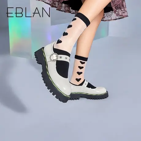 EBLAN伊伴女鞋春季甜美JK鞋时尚玛丽珍鞋浅口黑色单鞋松糕底商品大图