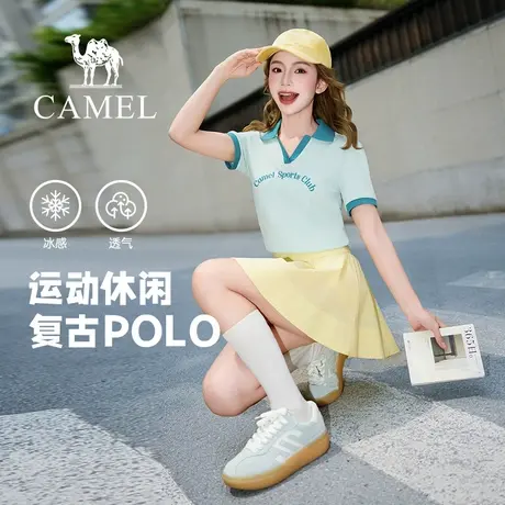 骆驼女装polo衫短袖2025春夏新款冰感防晒美式运动休闲短袖女商品大图