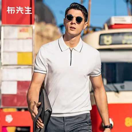 MrBu布先生条纹撞色拉链翻领t男2025春夏凉感亲肤针织t恤AT15083商品大图