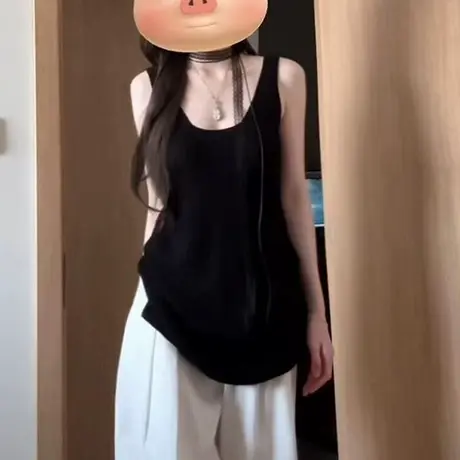 黑色高级感吊带背心女夏季2025新款韩版宽松外穿无袖T恤上衣ins潮图片