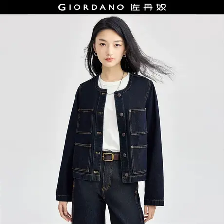 佐丹奴外套女装撞色明线多口袋圆领牛仔外套 18374603商品大图