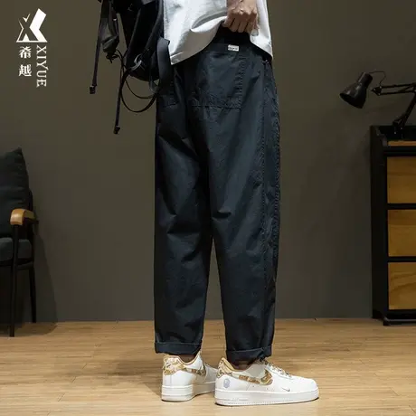 纯棉薄款春秋款休闲直筒裤男士2025夏季宽松大码黑色锥形裤子男潮商品大图