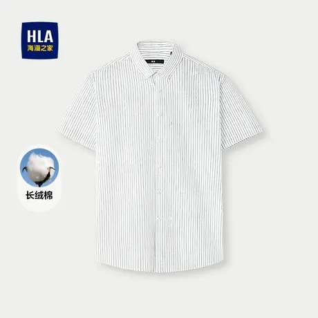 HLA/海澜之家长绒棉短袖休闲衬衫25春夏新款条纹柔软时尚衬衣男装商品大图