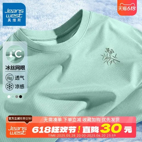 GV真维斯冰丝短袖t恤男款夏季2025新款中国风上衣男士大码速干衣B商品大图