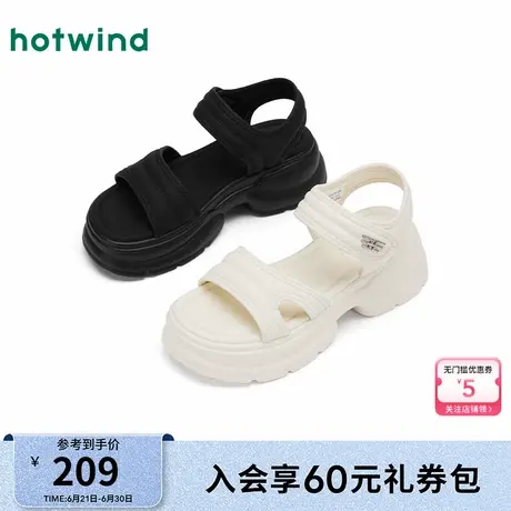 热风厚底凉鞋女款2025年夏季新款小个子粗跟休闲女鞋魔术贴沙滩鞋图片