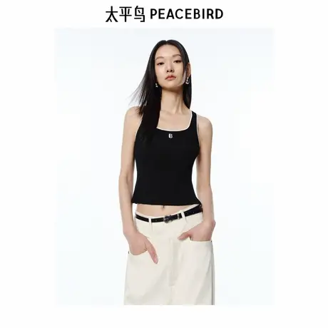 太平鸟 基础款紧身工字背心25夏季新款女士撞色字母刺绣撞色上衣商品大图