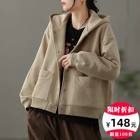 dza 华夫格加厚棉衣外套女士冬装棉服2022年新款宽松休闲连帽棉袄图片