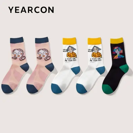 YEARCON/意尔康女袜可爱运动休闲中筒袜透气吸汗夏季女士5双装图片