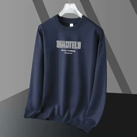 男士卫衣春秋款圆领套头无帽上衣服加绒潮流字母印花长袖t恤宽松商品大图