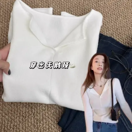 v领针织内搭打底衫女早秋季穿搭韩系修身显瘦毛衣高级感长袖上衣商品大图