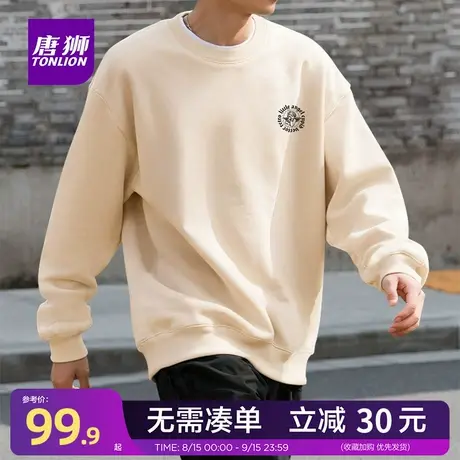 唐狮官方旗舰店重磅摇粒绒圆领卫衣男秋冬加厚美式潮牌男生上衣YB商品大图