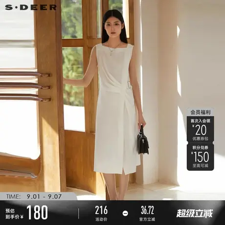 sdeer圣迪奥秋季女装OL风优雅圆领收腰无袖连衣裙夏S223Z120L图片