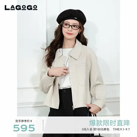 LAGOGO甜酷机车PU外套女拉谷谷2025年秋季新款落肩上衣OCRR138B41商品大图