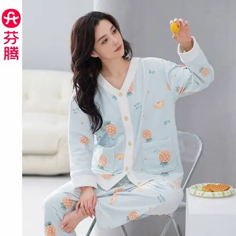 芬腾抗静电海岛绒睡衣女秋冬V领菠萝图案柔软外穿家居服冬2025年商品大图