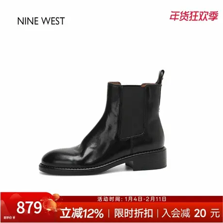 奥莱专供奥莱专供Nine West/玖熙复古时尚中跟切尔西平底女靴咖色图片