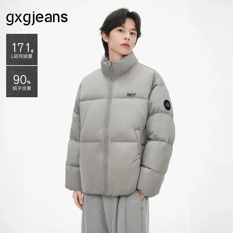 gxg.jeans男装 灰色立体格纹宽松立领短款羽绒服外套 25年冬热卖商品大图