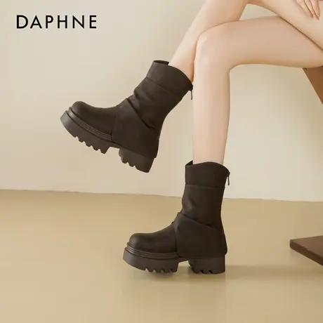 达芙妮厚底短靴女款马丁靴2025新款秋冬裤管靴百搭棕色堆堆靴子女商品大图