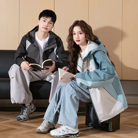 唐狮春秋新款外套女连帽拼接撞色宽松夹克休闲上衣冲锋少年TM图片