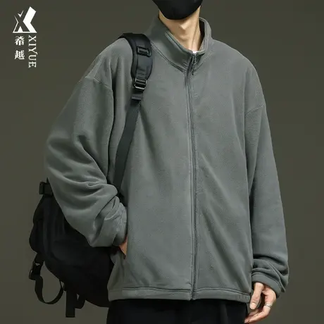 希越摇粒绒开衫立领重磅棉衣外套男秋冬季宽松大码小众高级感夹克商品大图