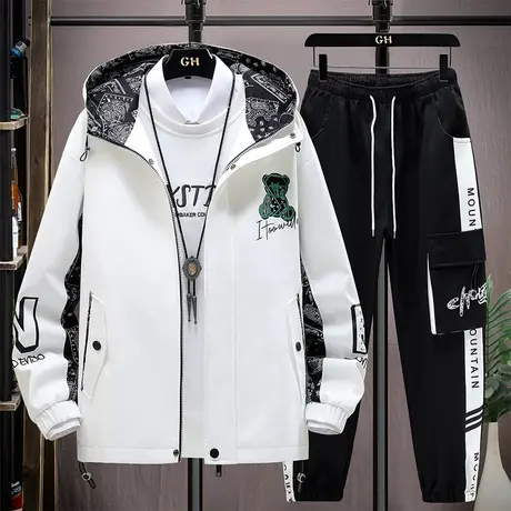 春秋季新款夹克外套男青少年学生秋装运动休闲套装时尚潮流两件套商品大图