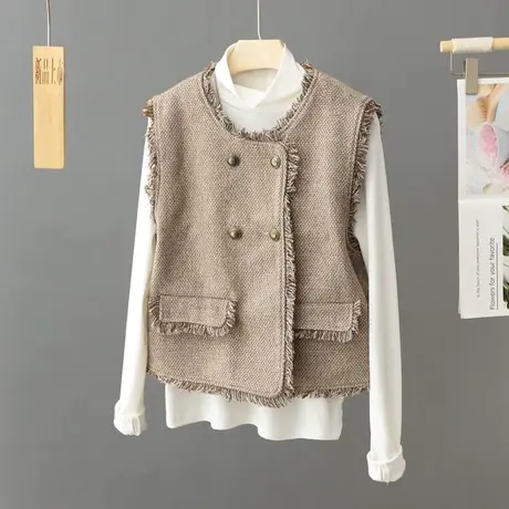 韩版洋气流苏小香风马甲女春秋季2023年新款百搭开衫马夹外穿外套图片