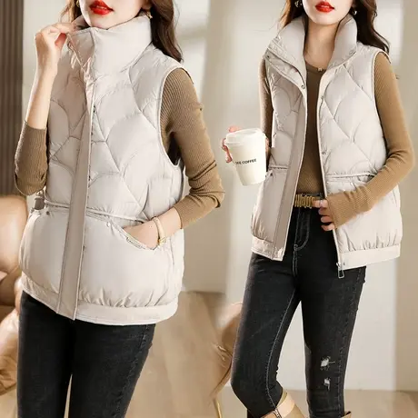 羽绒棉马甲女短款2023新款秋冬韩版修身加厚保暖背心坎肩马夹外套图片