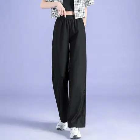 真维斯Z+女装 百搭显瘦阔腿裤高腰垂感松紧带直筒西装面料休闲裤图片