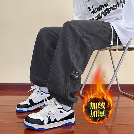 灯芯绒休闲长裤子男秋冬款加绒加厚潮牌宽松束脚运动裤男潮流卫裤商品大图