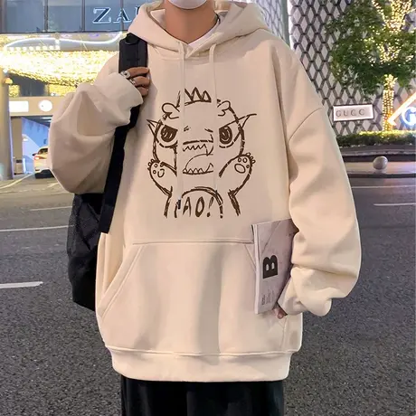 纯棉连帽加绒卫衣男秋冬季加厚2023新款宽松帽衫oversize潮牌外套商品大图