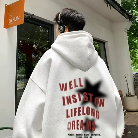 连帽卫衣男秋冬款宽松套头帽衫ins运动潮流情侣高街休闲长袖外套商品大图