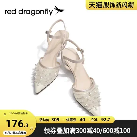 红蜻蜓时装空鞋女2023春季新款尖头一字带扣后空细跟凉鞋WFB13644商品大图