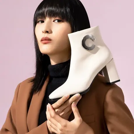 【直播间】千百度法式方头精致气质时装靴瘦瘦靴潮搭女短靴高跟靴商品大图