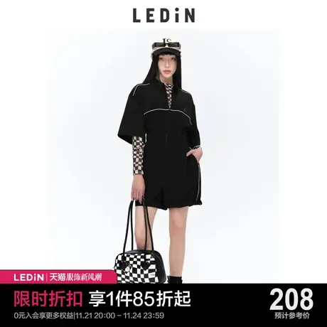 乐町黑色短袖运动连体裤女休闲短裤直筒潮C1FBC2101商品大图