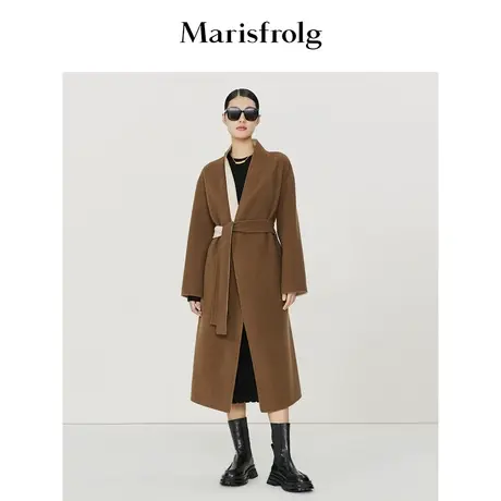 【英伦风大衣】玛丝菲尔冬季咖啡棕长款收腰羊毛毛呢外套图片