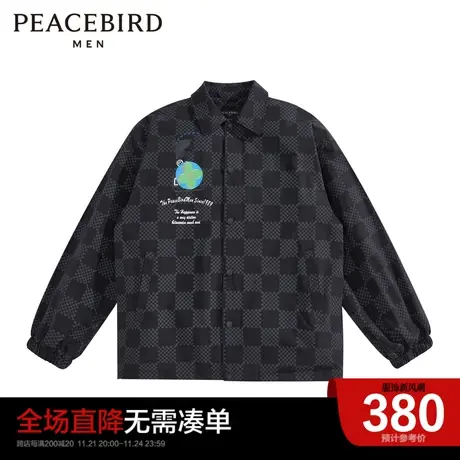 太平鸟男装奥莱 棋盘格教练夹克印花茄克外套商品大图