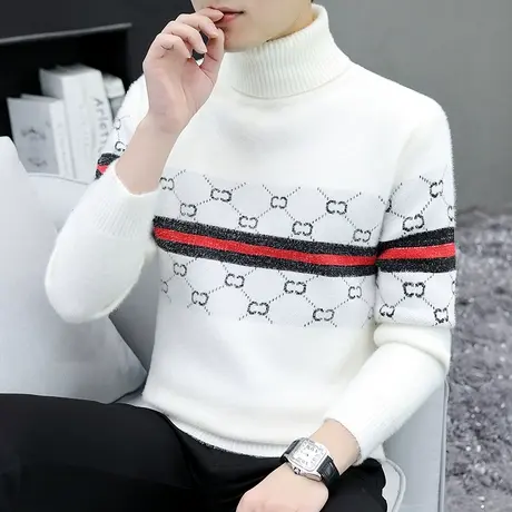 毛衣男春秋装薄款上衣青少年高领针织衫韩版线衣秋季休闲线衫秋衣商品大图