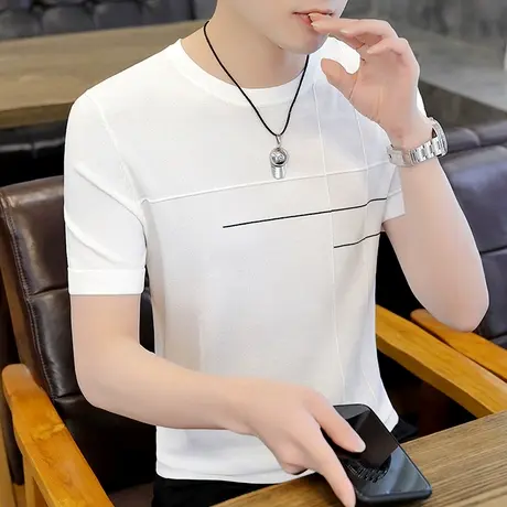 t恤短袖2025新款男士冰丝衣服潮牌冰麻薄款针织衫半袖冰感夏装男商品大图