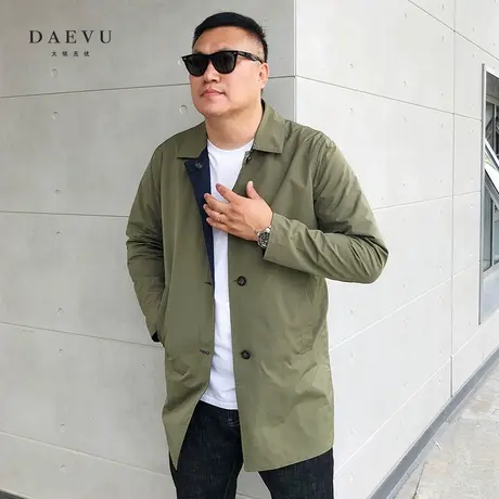 秋新款双两面穿商务潮胖子加肥加大码男士翻领中长款休闲风衣外套商品大图
