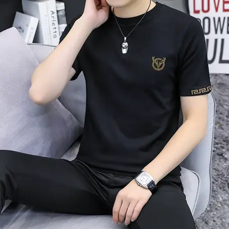 半袖毛衣男士春季新款圆领针织衫潮流个性青年个性短袖t恤打底衫商品大图