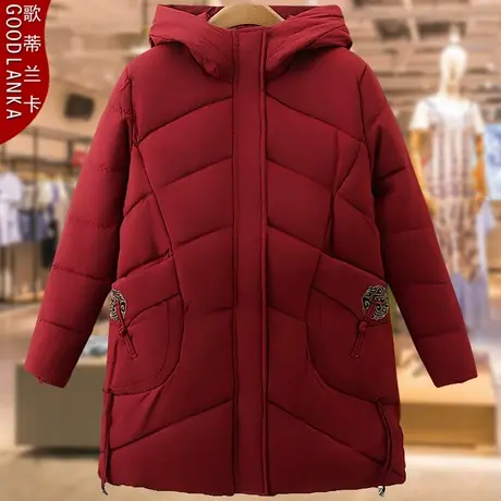 中老年妈妈冬季连帽羽绒棉服大码宽松时尚中长款加厚女士棉衣外套商品大图