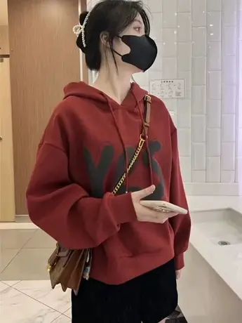 时尚加绒卫衣外套2023秋冬新款小个子短款设计连帽感小众上加厚衣商品大图