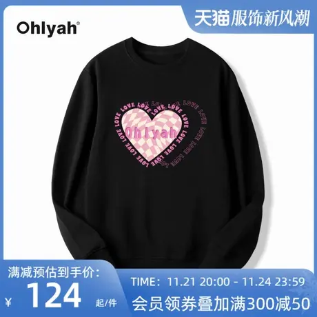 Ohlyah潮牌爱心字母圆领卫衣女2022年春秋薄款小众学生情侣班服商品大图