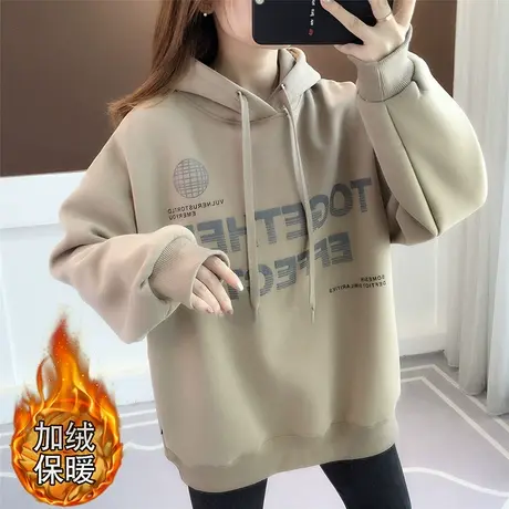 加绒加厚连帽卫衣女2023年新款秋冬爆款时尚洋气慵懒风宽松设计感图片