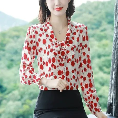 长袖雪纺衬衫女装春秋季上衣女新款2023别致漂亮洋气小衫妈妈独特商品大图