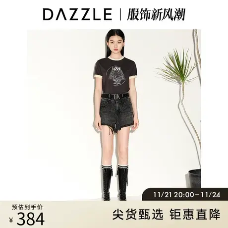 DAZZLE地素奥莱 春夏黑色小众做旧毛边设计感休闲牛仔短裤女商品大图